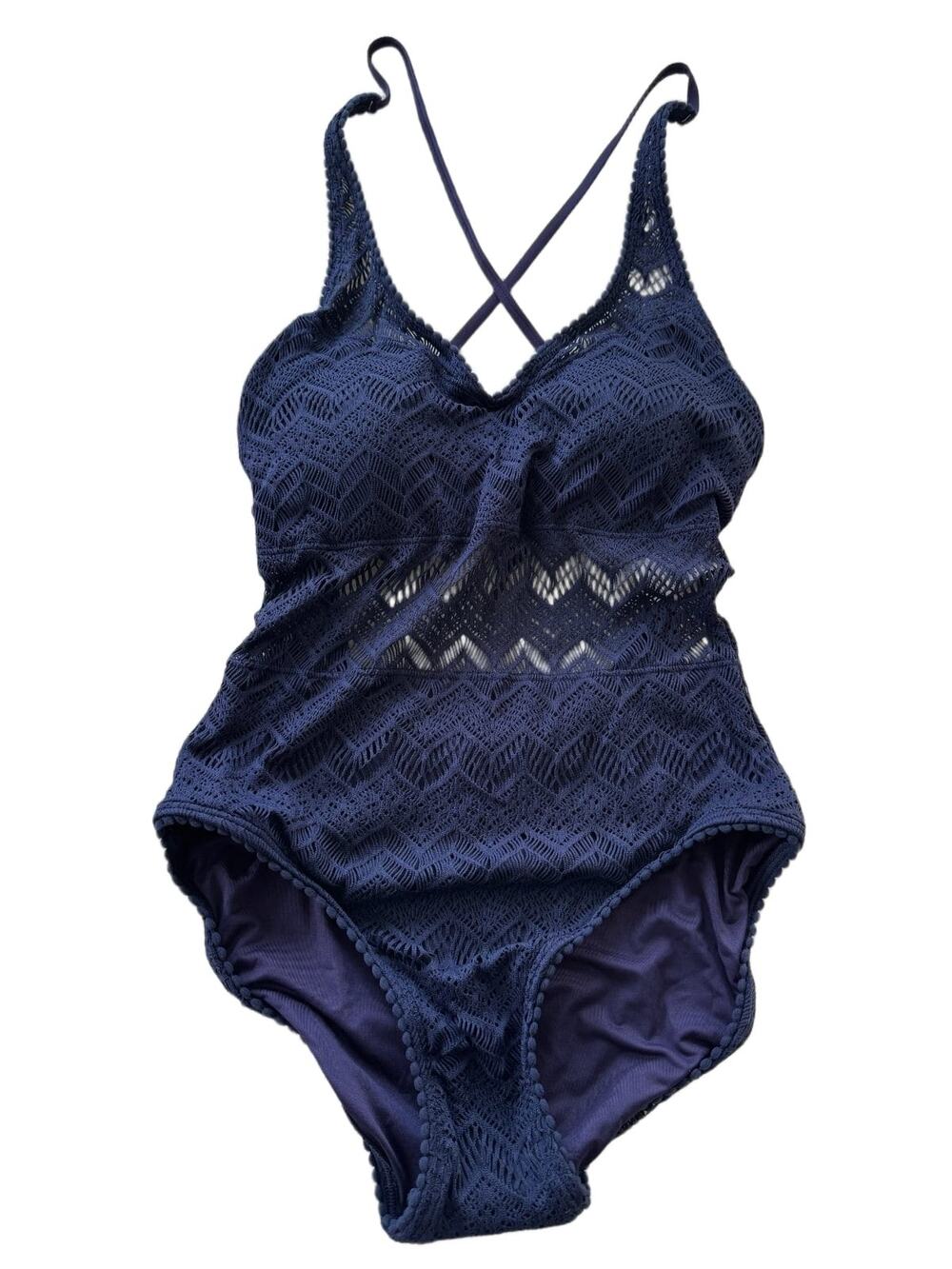 Soma Swim Crochet One Piece Swimsuit Womens Size 14 Nightfall Navy NWT $115